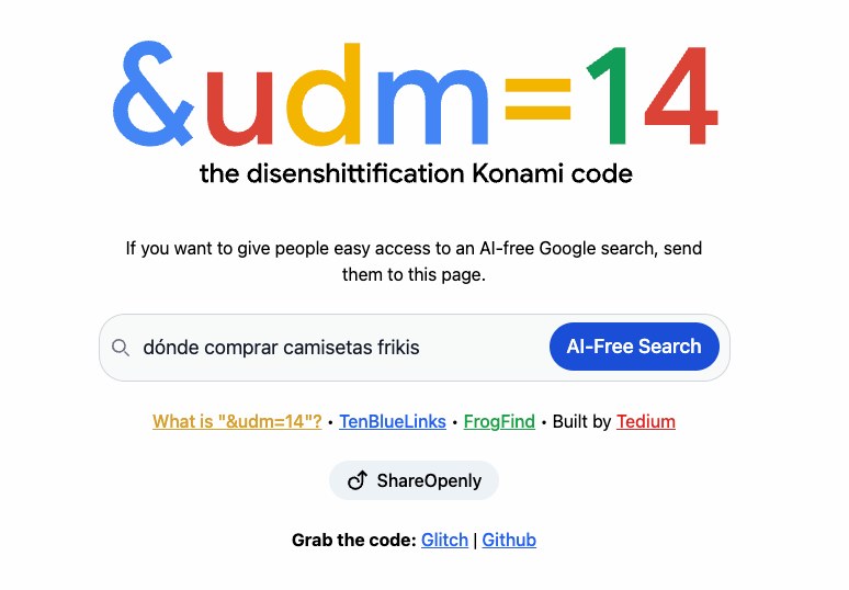 El «código udm=14» que libera las búsquedas de Google de los resultados con inteligencia artificial (y otras mierdas)