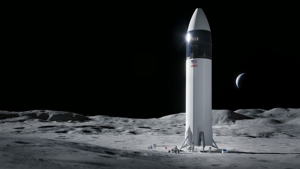 Impresión artística del aterrizador lunar de SpaceX sobre la Luna – NASA/SpaceX