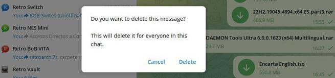 Eliminar archivos Telegram Chat
