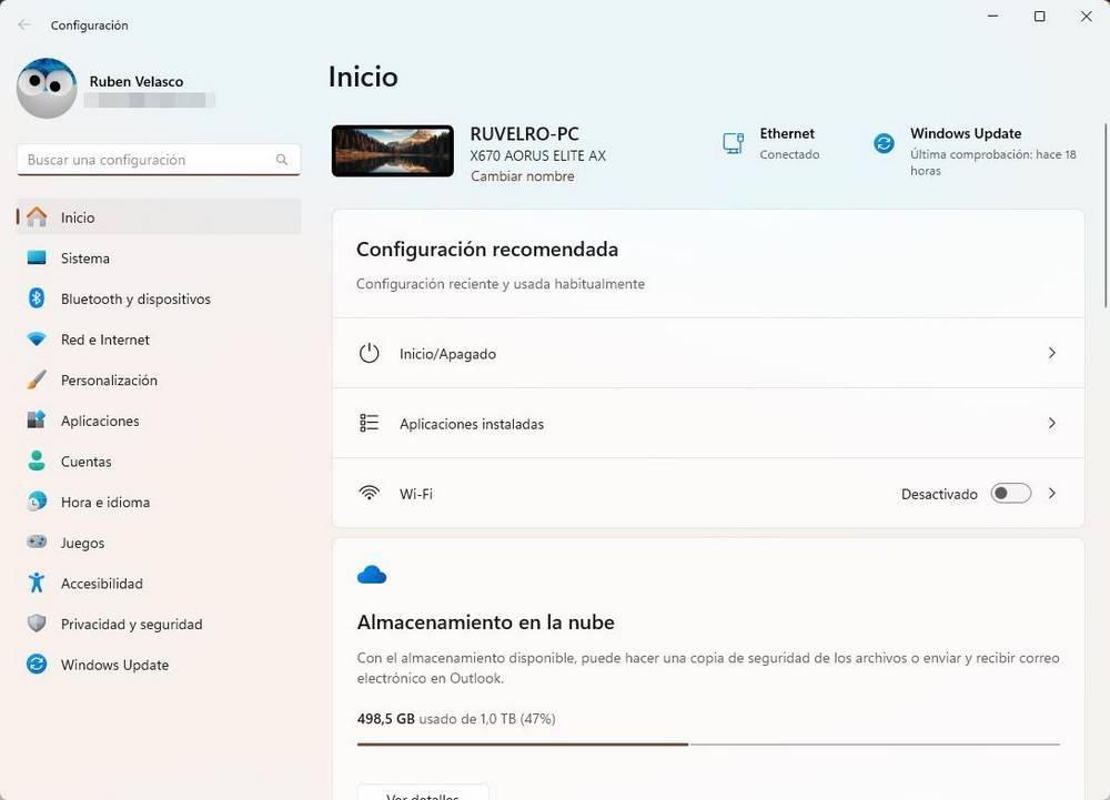 Menú Configuración Windows 11