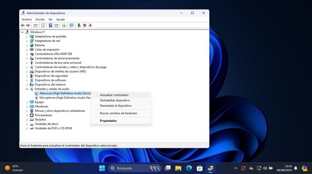 actualizar driver audio windows 11