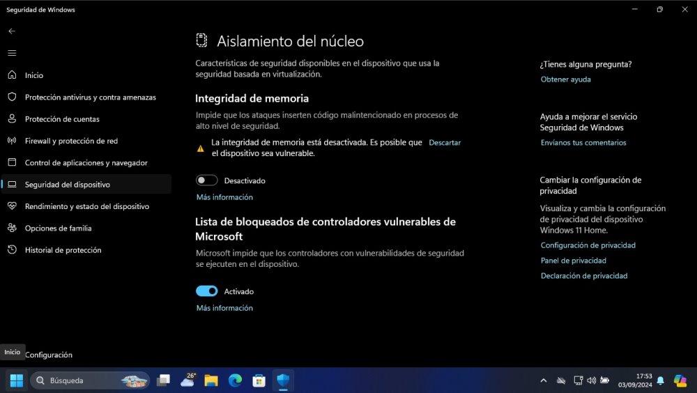 aislamiento nucleo windows 11