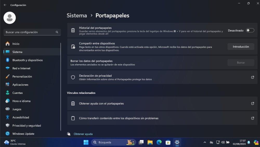 como activar historial portapapeles windows