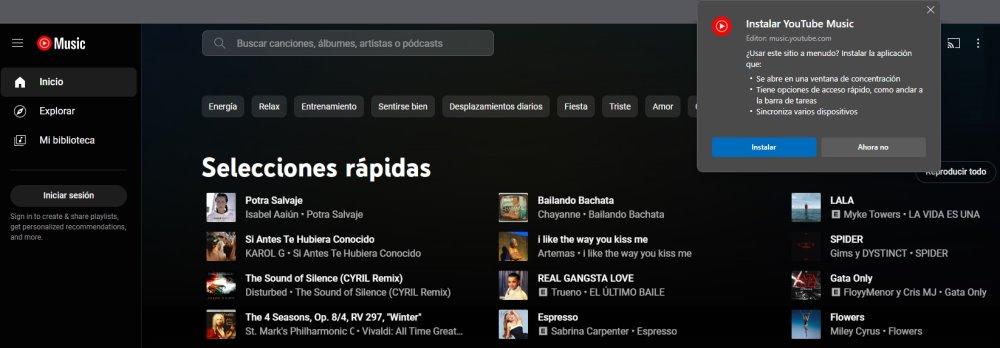 crear youtube music microsoft edge