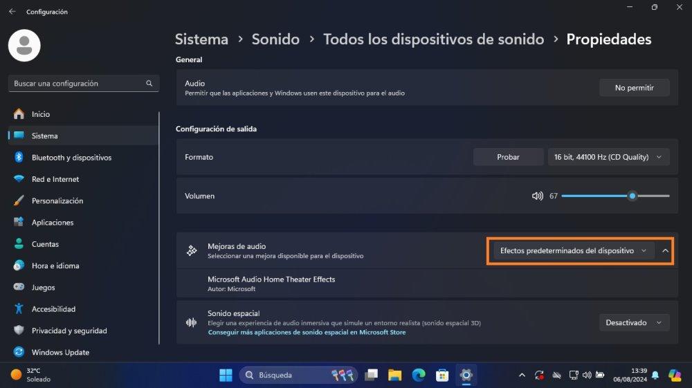 desactivar mejoras audio windows 11