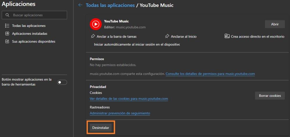 desinstalar youtube music microsoft ege