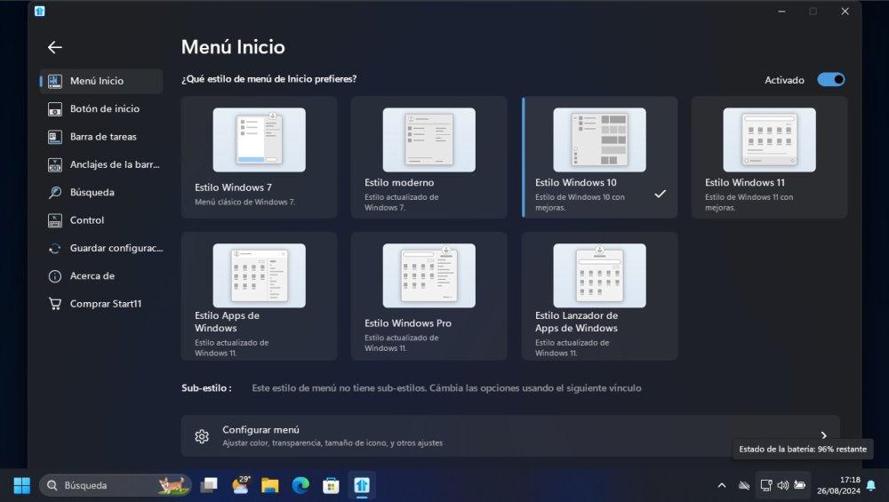 menu inicio windows 10 dentro windows 11