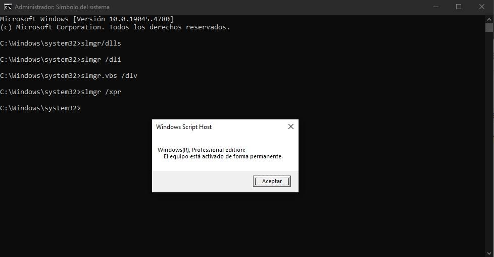 slmgr ver estado licencia windows