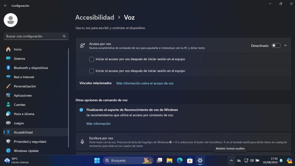 tener acceso voz windows