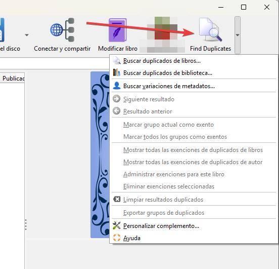 Extensión Find Duplicates Calibre