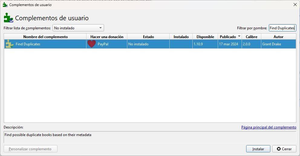 Instalar Find Duplicates Calibre
