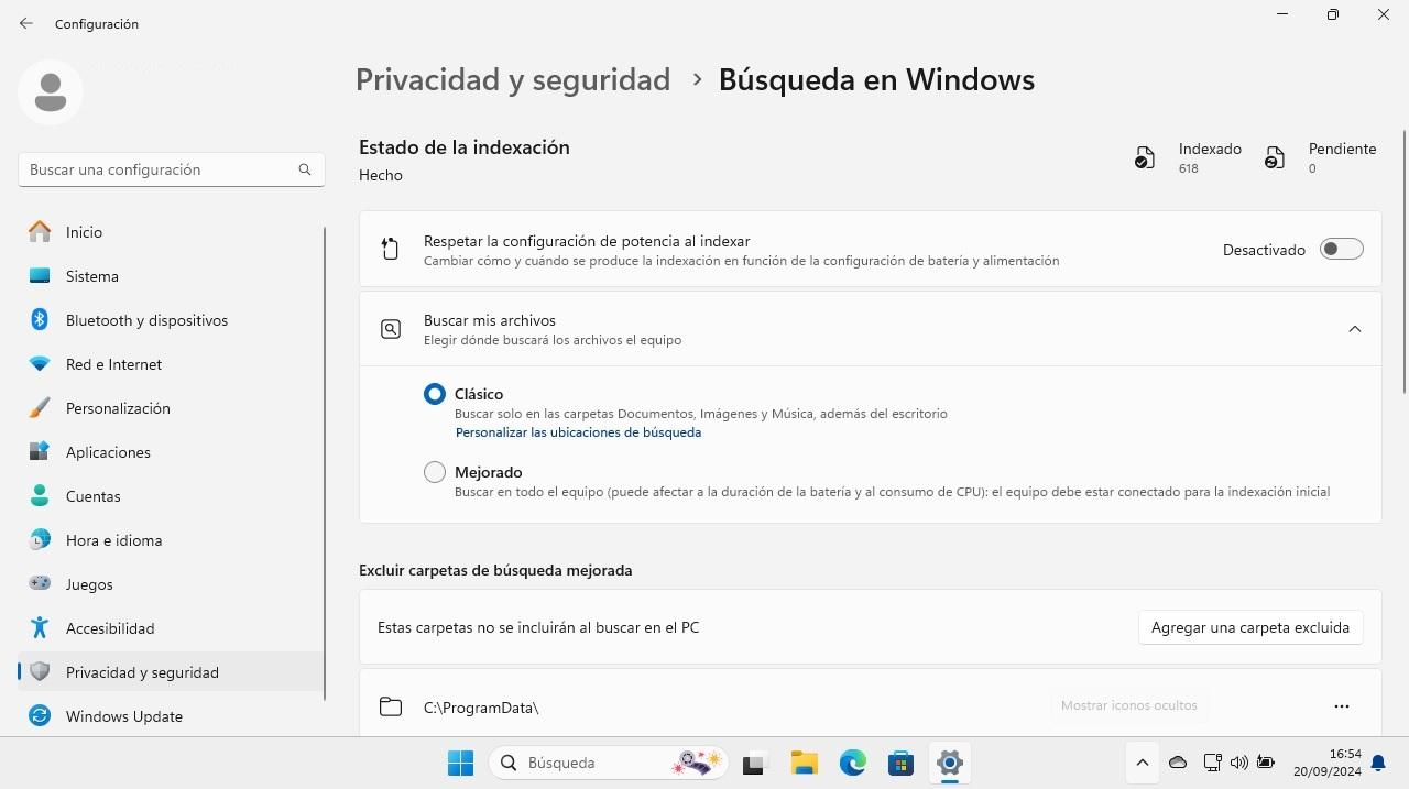 ahorro energia busqueda windows