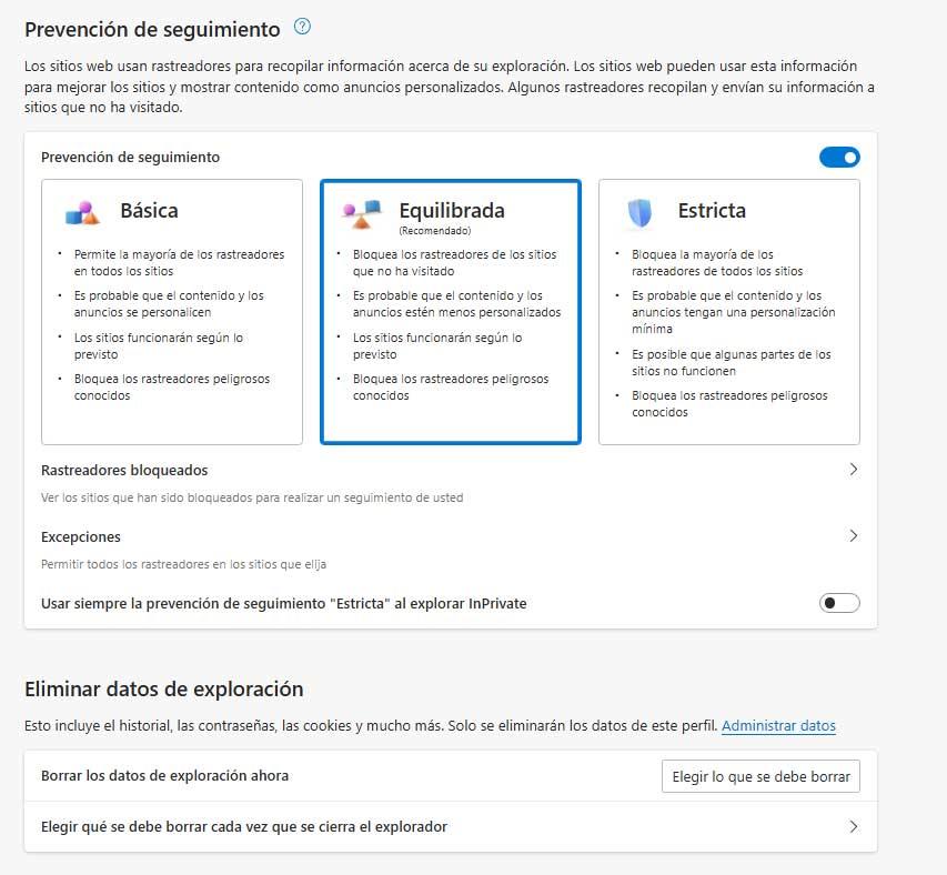 configuracion privacidad Edge