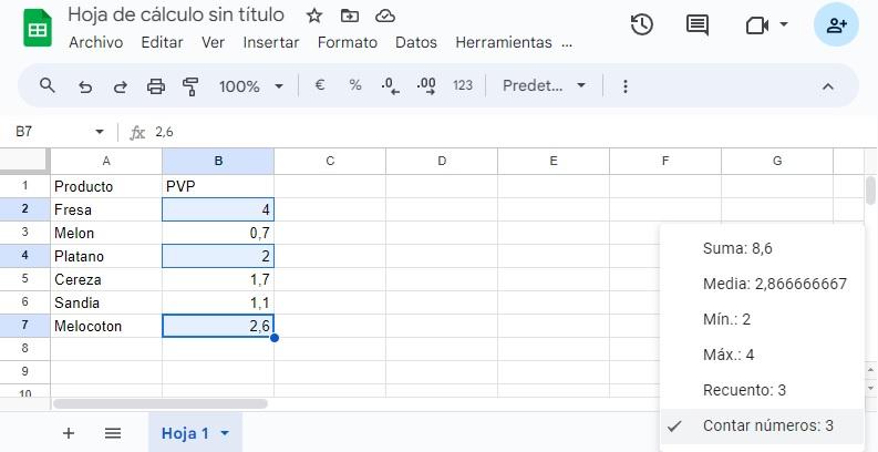 google sheet datos sin calculos