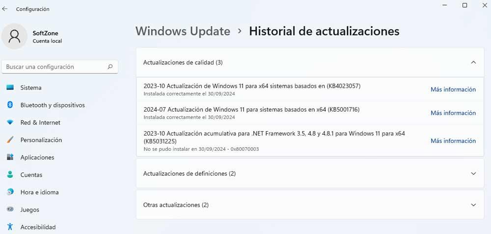 historial actualizaciones windows