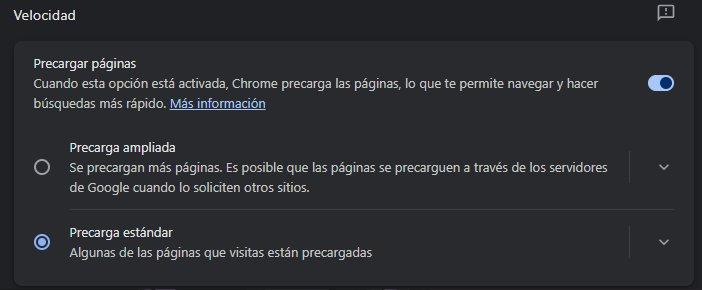 precarga paginas navegador google chrome