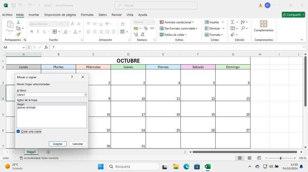 crear calendario cero excel crear copia