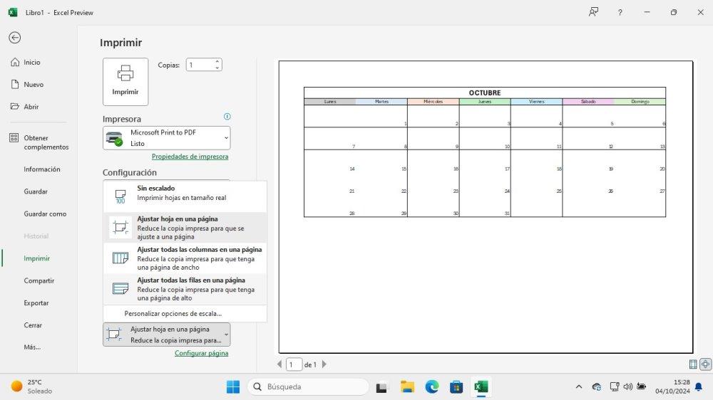 crear calendario cero excel imprimir hoja