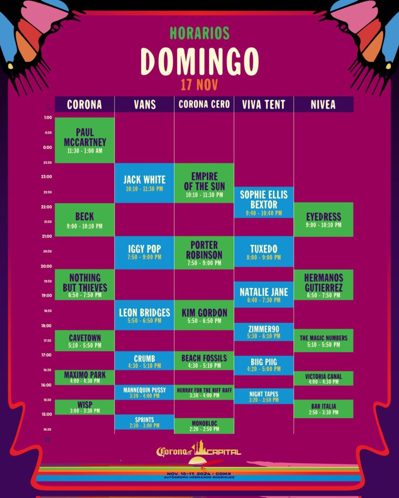 horarios corona capital 2024 viernes sabado domingo