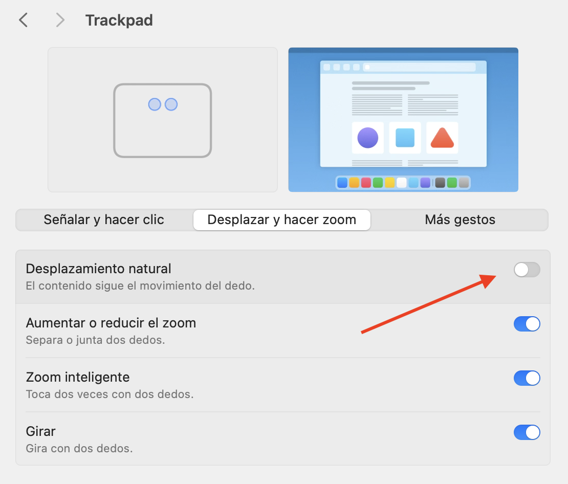 Desplazamiento natural MacBook