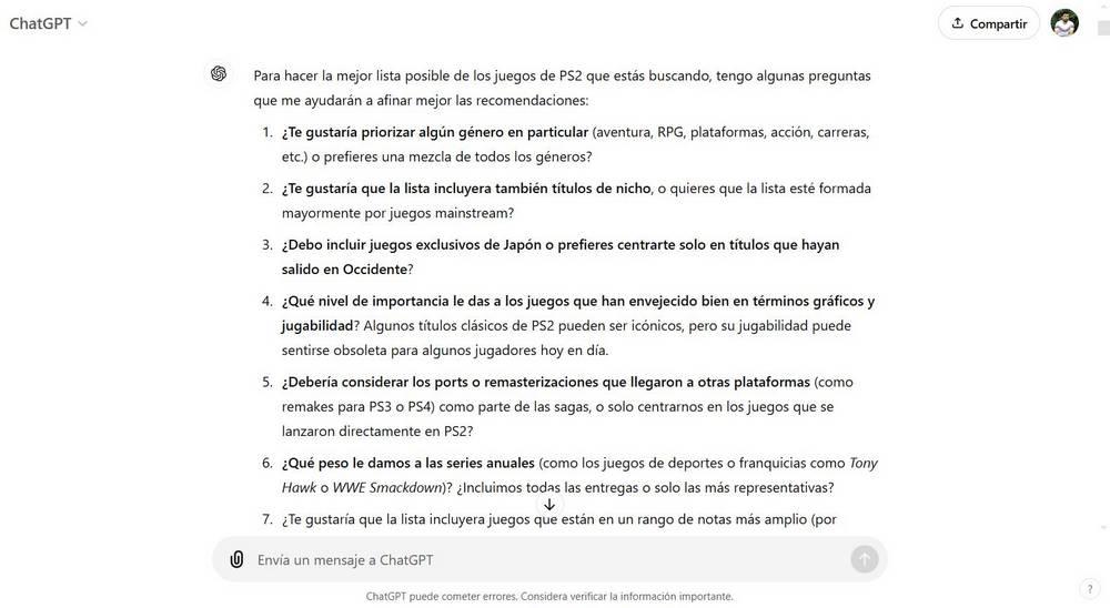 ChatGPT - Preguntas para afinar