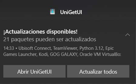 actualizaciones UniGetUI