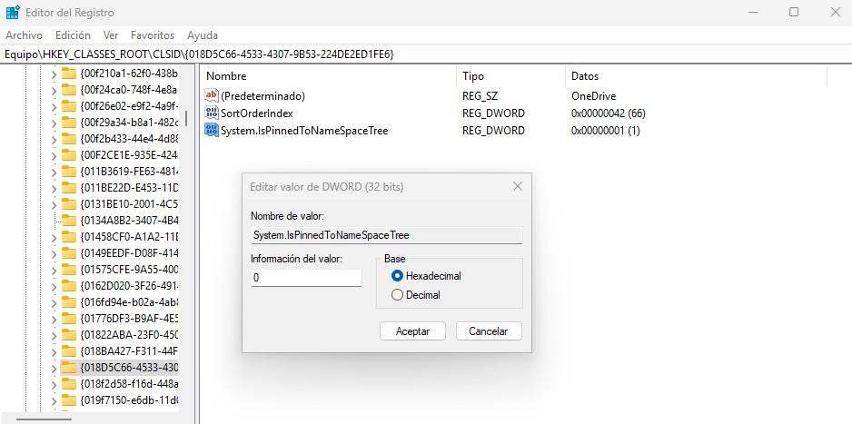 modificar registro eliminar onedrive