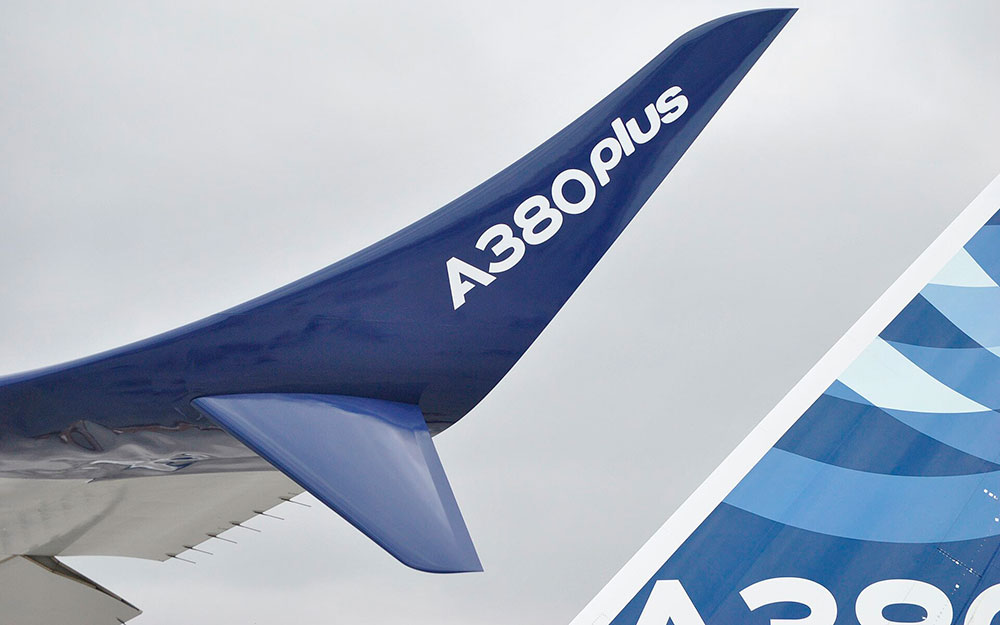 Plano corto de uno de los nuevos winglets del A380plus