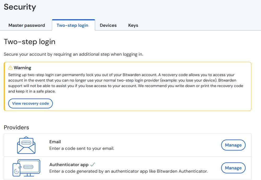 bitwarden 2fa