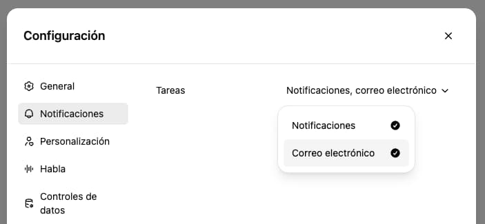 Notificaciones de las Tareas programadas en ChatGPT