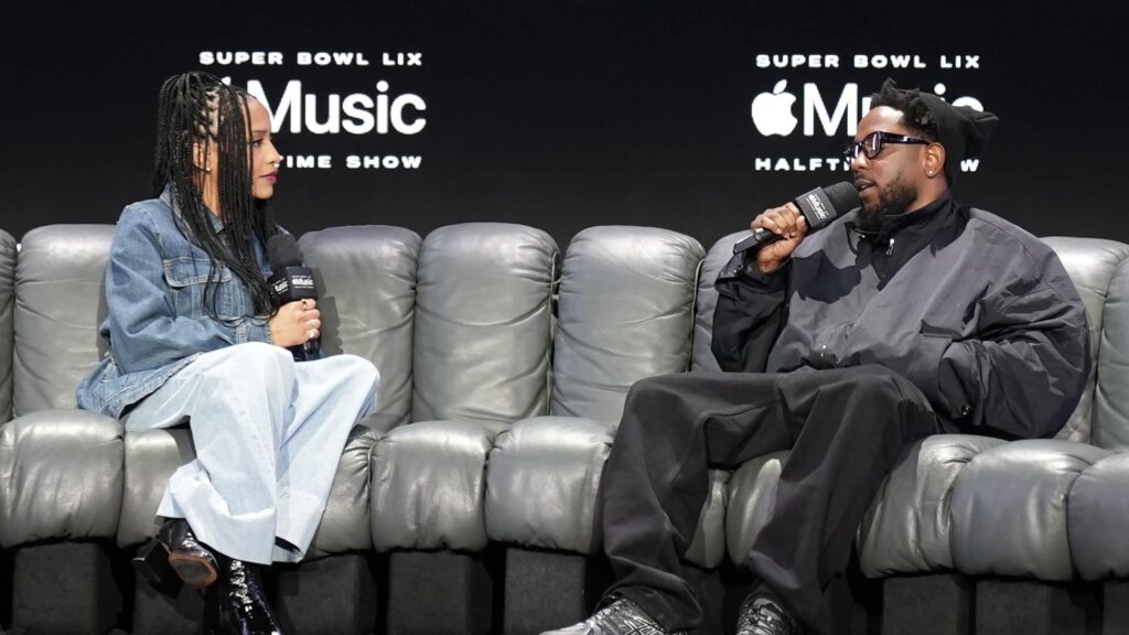 Kendrick Lamar en la conferencia de Apple Music para el Super Bowl LIX