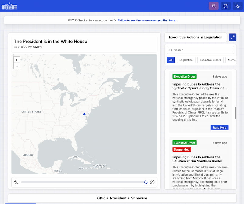 POTUS Tracker, una herramienta de seguimiento para uno de los más públicos personajes del momento; Donald Trump