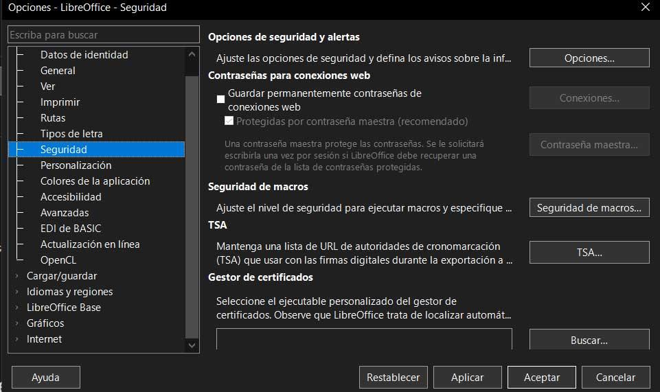 seguridad libreoffice