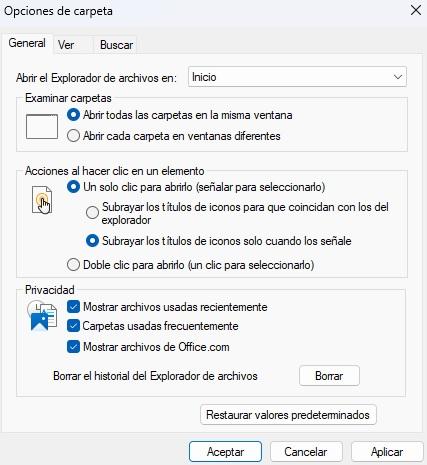 un clic explorador windows 11