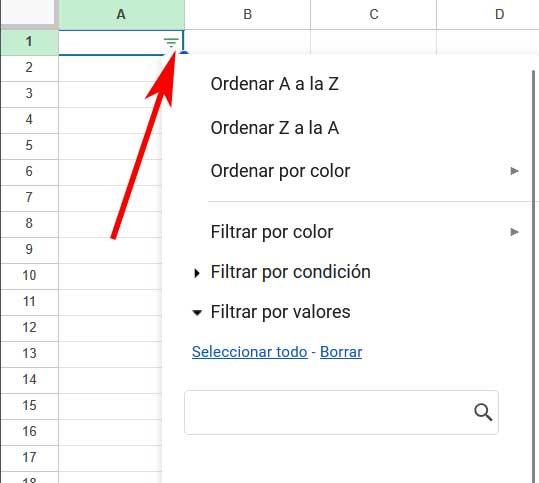 filtros sheets