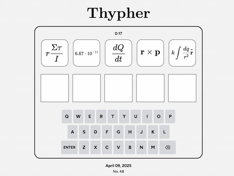 Thypher: más difícil todavía, una especie de wordle con fórmulas