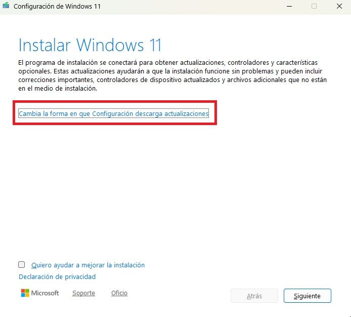 Descargar actualizaciones instalador