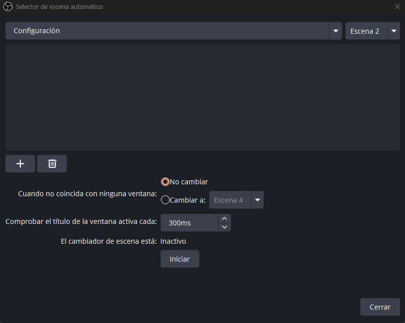 Interfaz de selector de escena de OBS