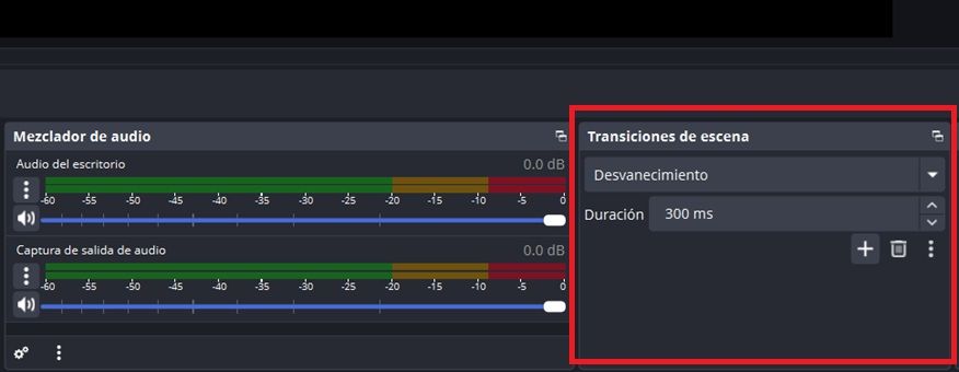 Menú de transición entre escenas