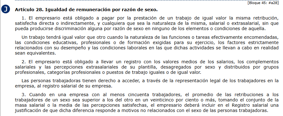 Artículo 28 del Estatuto de los Trabajadores.
