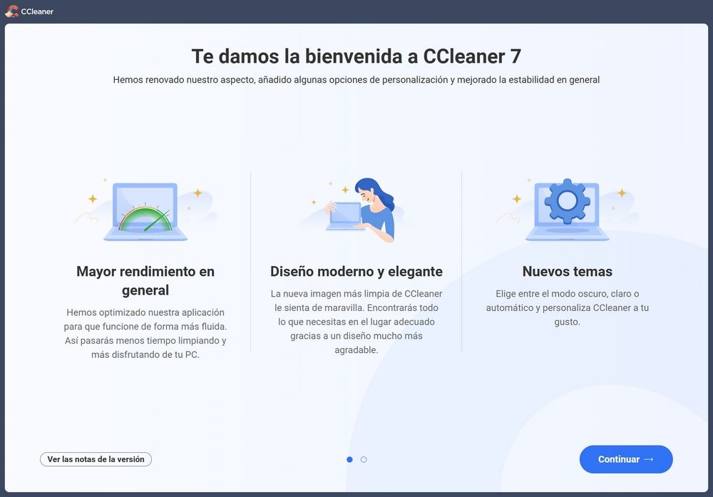 Lista de novedades que aparece al actualizar a CCleaner 7 (parte 1)