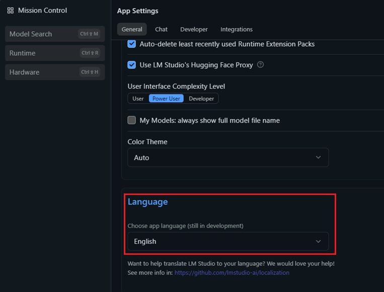 Opciones de LM Studio