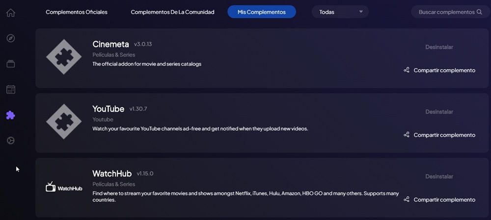 sección de complementos