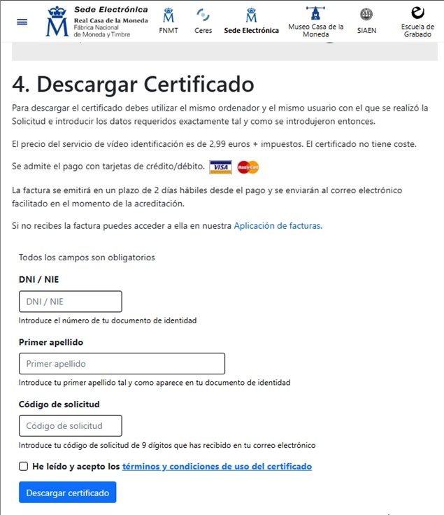 Terminar con el certificado.
