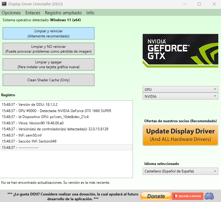 Menú inicial de DDU