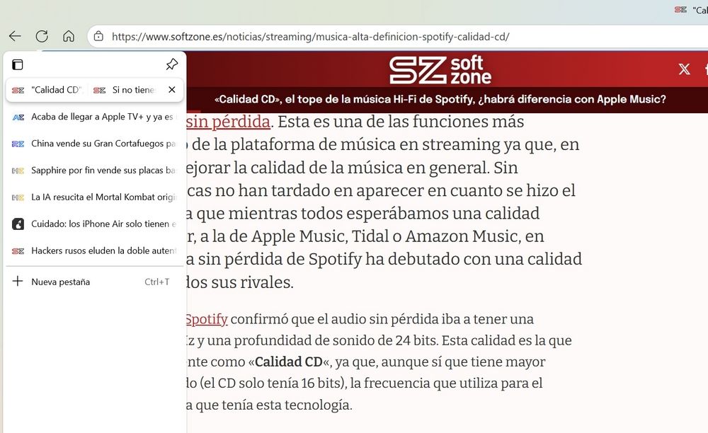 Captura de pantalla de la interfaz de Microsoft Edge mostrando la barra lateral izquierda con pestañas organizadas verticalmente.