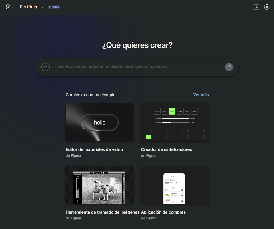 Figma, interfaz principal de app web.