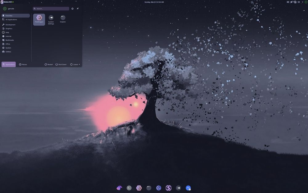 Escritorio de Garuda Linux con su característica estética.