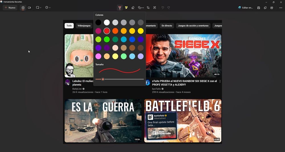 Opciones de herramienta recortes