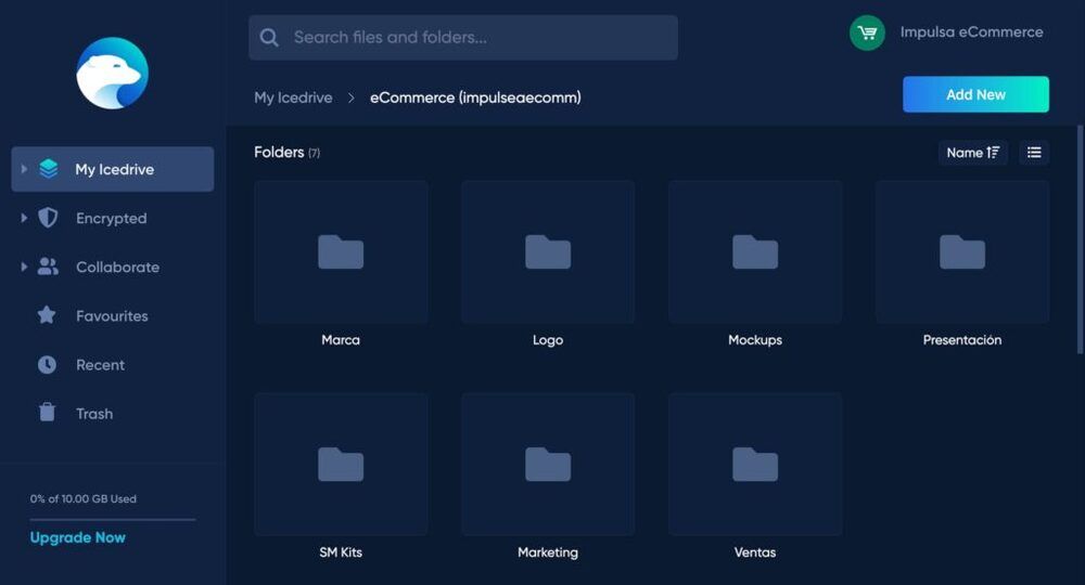 Interfaz de la nube Icedrive.